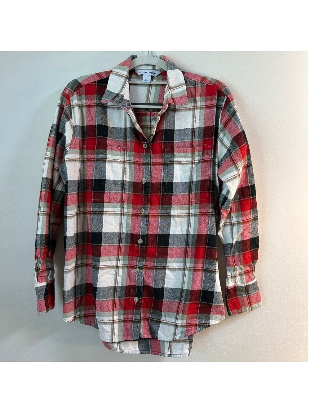 Old Navy The Boyfriend Shirt Womens S Red Plaid Flannel 100% Cotton Button Up